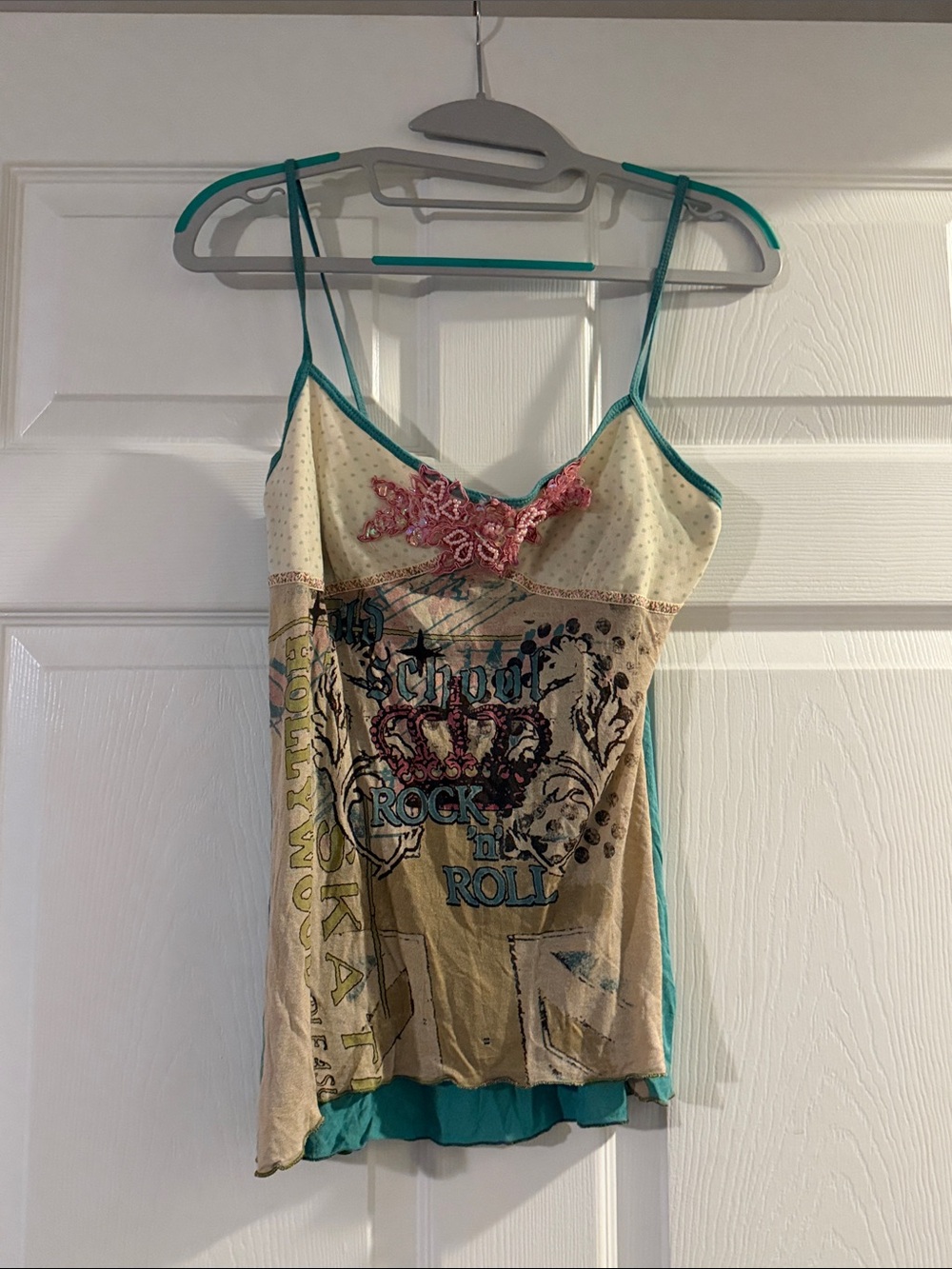 Rock 'n' Roll Graphic Camisole with Teal Trim